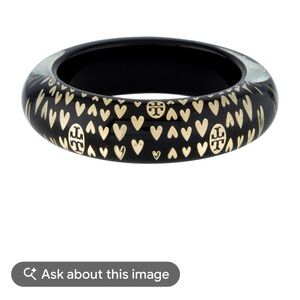 Tory Burch Black Bangle with Gold Hearts STATEMENT PIECE -HIGHLY COLLECTABLE